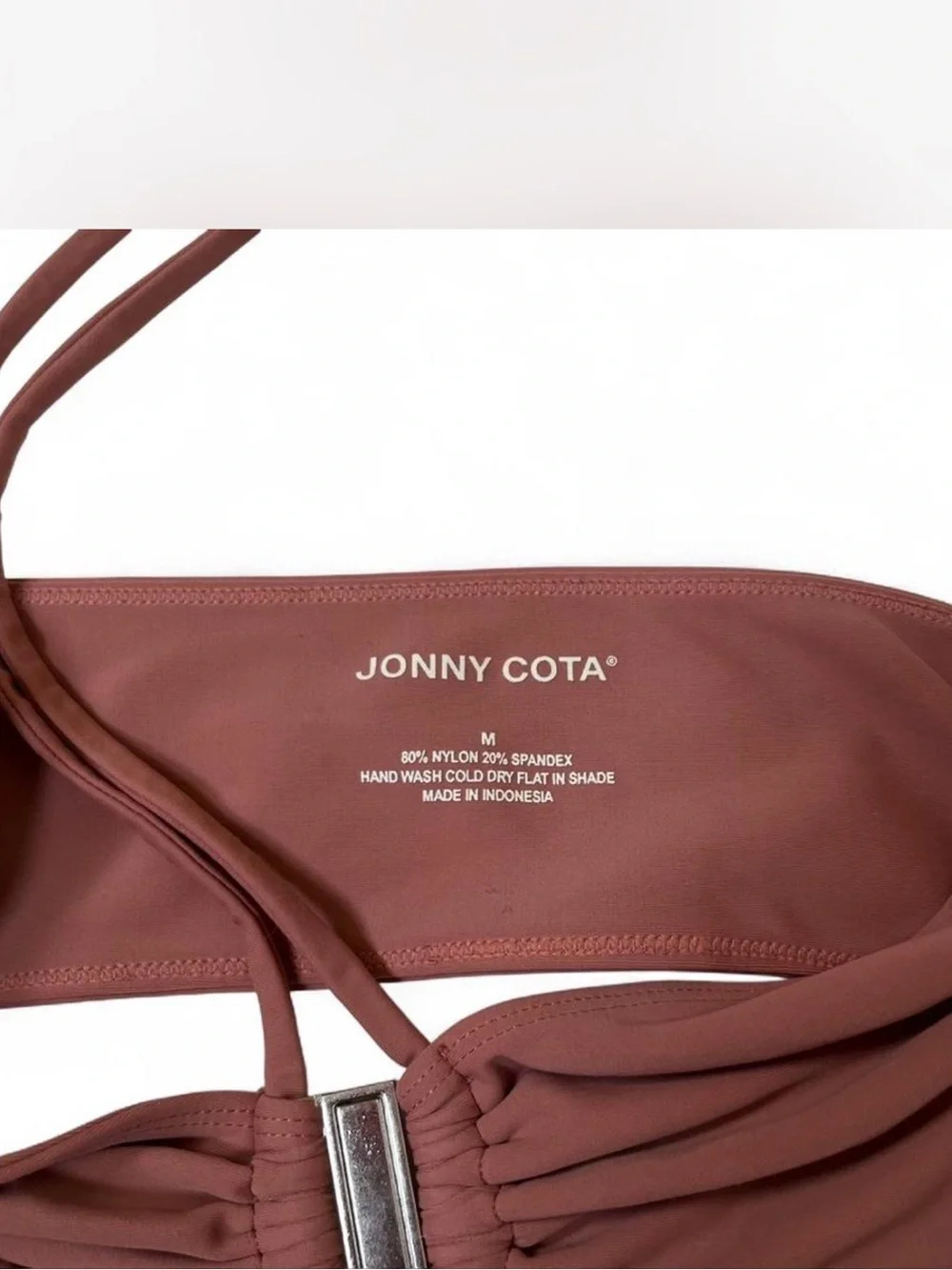 Jonny Cota Bandeau Bikini Top Women’s Medium Rust Wrap Tie Split Buckle Swim Top